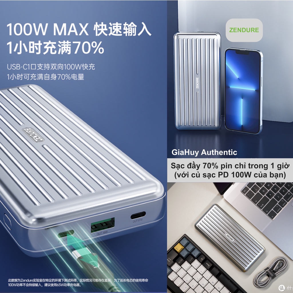 Pin sạc dự phòng ZENDURE C4 ZDPBC4PD-SL 23000mAh 205W 2C-1A  tích hợp PD/ PPS 2.0