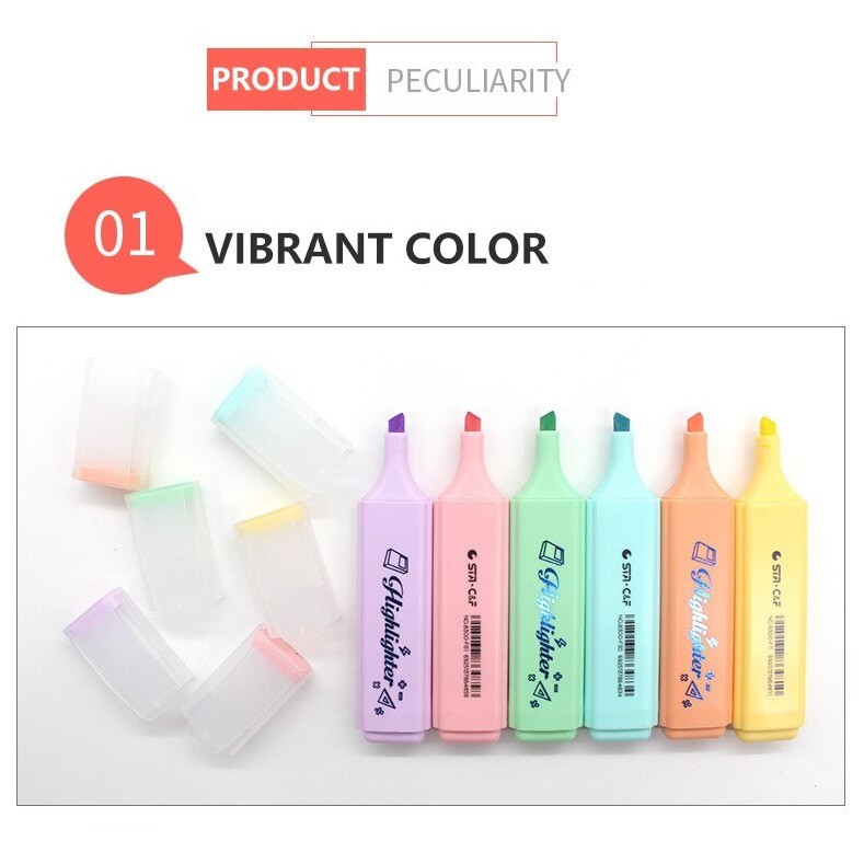 Set 6 cây bút Highlight pastel bút dạ quang, bút nhớ dòng chính hãng STA