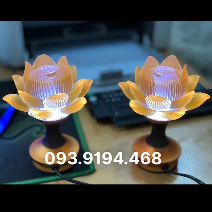 Đèn Thờ Cúng Hoa Sen Lưu Ly Trang Trí Bàn Thờ Phật Gia Tiên 13cm -28cm