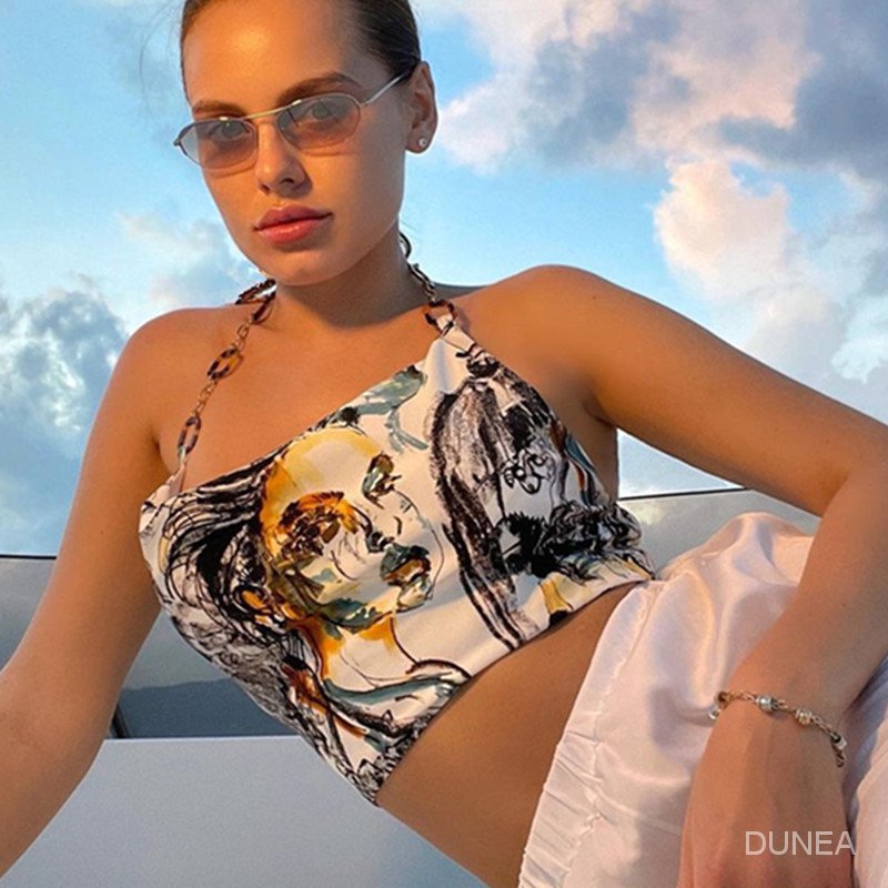 DUNEA Áo Nữ Không Tay Hở Lưng Thắt Nơ Quyến Rũ