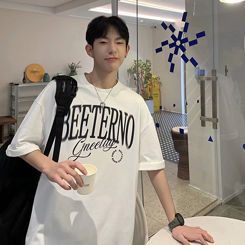 Áo Thun Tay Ngắn Dáng Rộng In Chữ Phong Cách Hip Hop Hàn Quốc Thời Trang Mùa Hè Cho Nam Size M-8XL