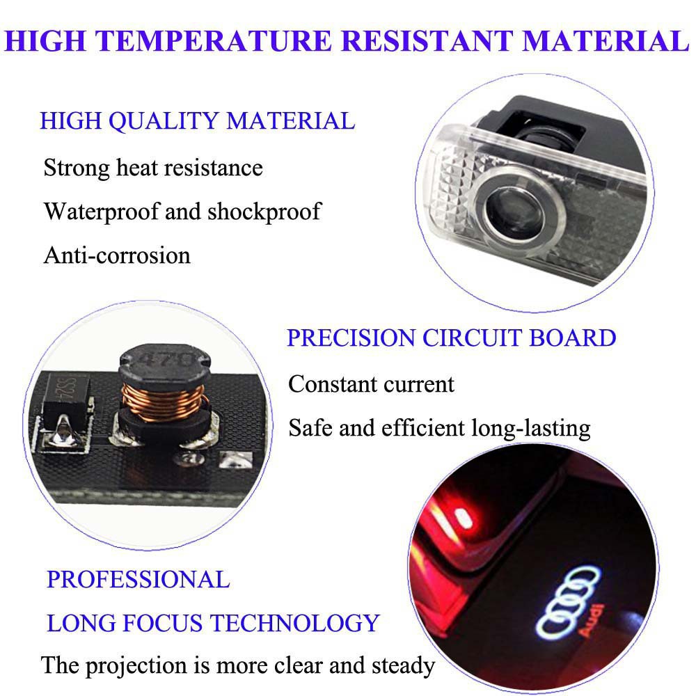 Set 2 Đèn Chiếu Logo Gắn Cửa Xe Hơi Audi A1 A3 A4 A5 A6 A7 A8 Q3 Q5