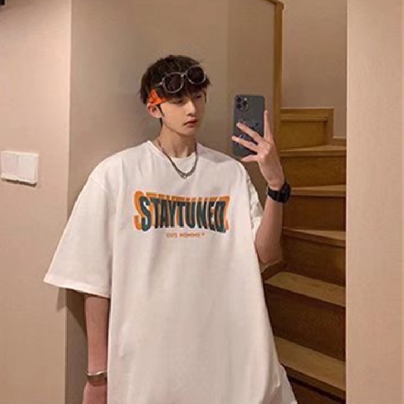 Áo Thun Tay Ngắn Dáng Rộng In Chữ Phong Cách Hip Hop Hàn Quốc Thời Trang Mùa Hè Cho Nam size M-5XL