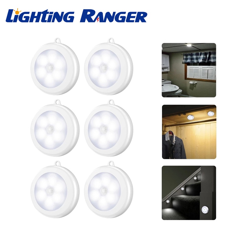Bộ cảm biến chuyển động 6LED PIR Đèn ngủ LED từ tính không dây Đèn tủ thông minh chạy bằng pin Tủ phòng ngủ Điều khiển cảm ứng Đèn tường