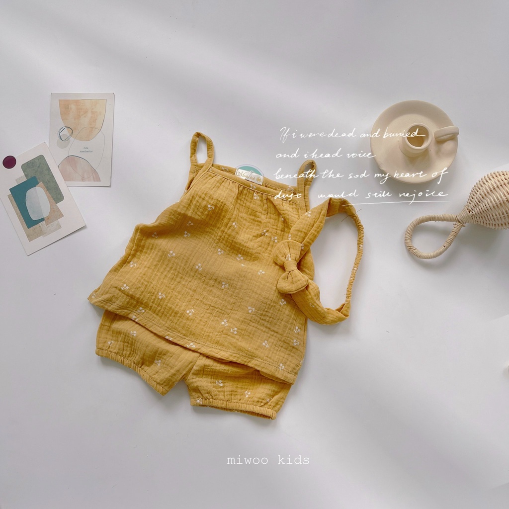 Set Bộ 2 Dây Miwoo Kid cho Bé Gái Size 8-18kg💖Đồ Bộ Bé Gái 2 Dây Chất Xô Muslin Cao Cấp Kèm Turban Họa Tiết Đáng Yêu
