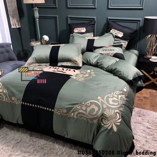 set THƯƠNG HIỆU PRADA bộ Chăn Ga Gối CƯỚI  LỤA thêu cao cấp