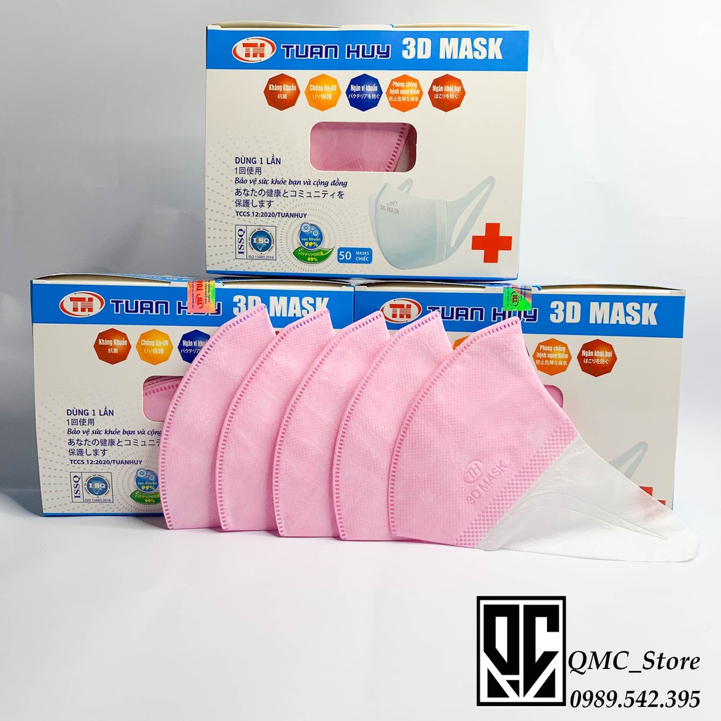 [ SIÊU GIẢM GIÁ] Khẩu trang 3D Mask Tuấn Huy màu hồng- Hàng chính hãng ( Hộp 50 cái )# QMC