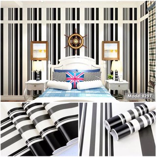 Giấy dán tường decal sọc kẻ đen trắng 10mx 45cm
