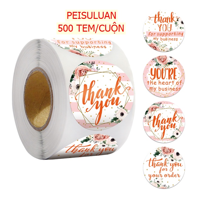 Tem Nhãn Dán Sticker, Miếng Dán Decal Thank You, Tem Nhãn Dán Sản Phẩm 500 cái/1 cuộn