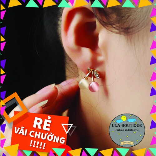 Bông Tai ULA Shop hình quả Cherry Khảm Đá Lấp Lánh chất liệu mạ bạc S925 Phong Cách Hàn Quốc