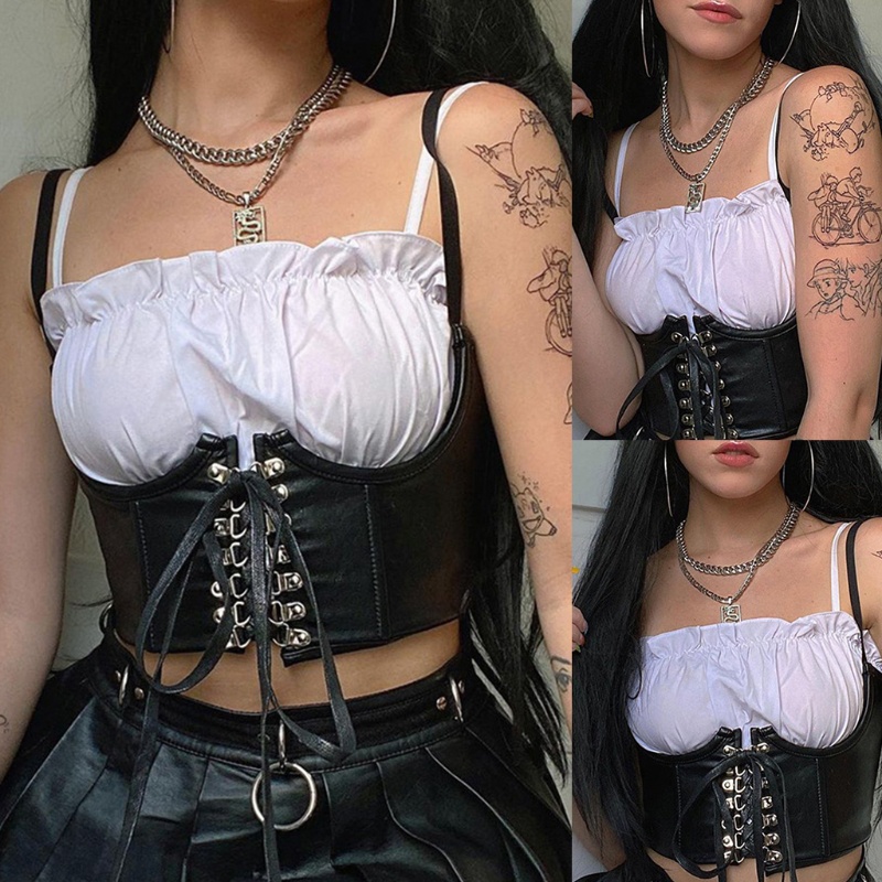 Áo nịt ngực bằng da giả thắt dây phong cách cổ điển cho nữ Xixi