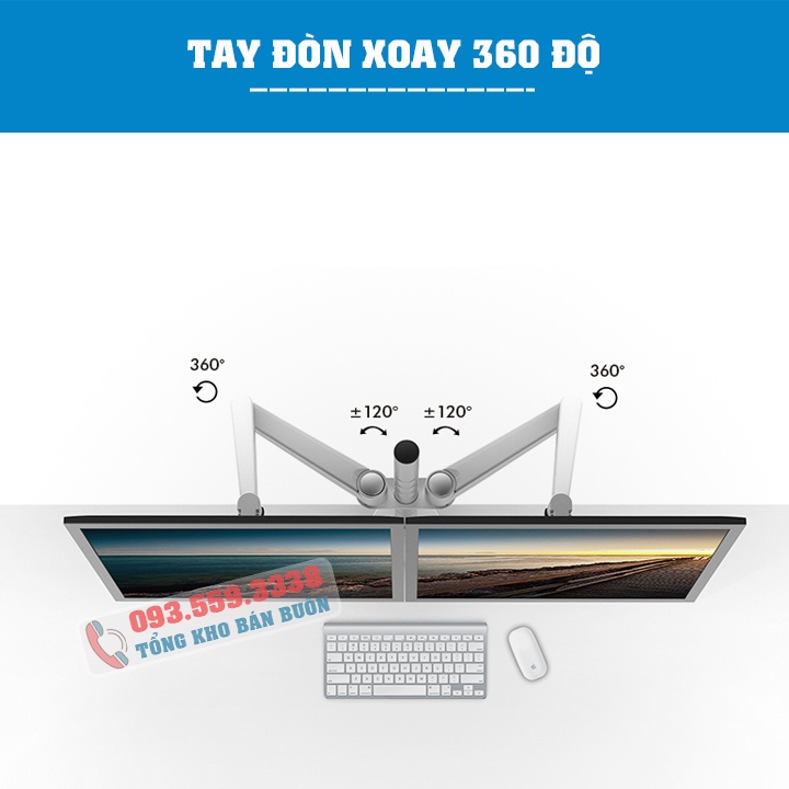 Giá Treo Hai Màn Hình Gắn Bàn 17 - 27 Inch - Hợp Kim Nhôm Cao Cấp - Tay Treo Đỡ 2 Màn Hình Model OA - 4S