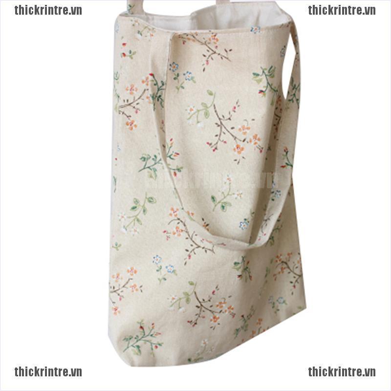 Túi mua sắm đeo vai vải lanh cotton phong cách vintage