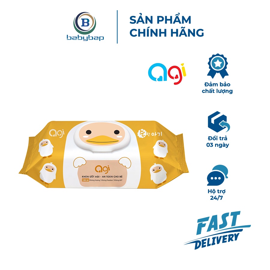 Khăn Ướt Agi 100 Tờ Không Mùi, Không Chứa Cồn, Giúp Da Bé Không Bị Kích Ứng