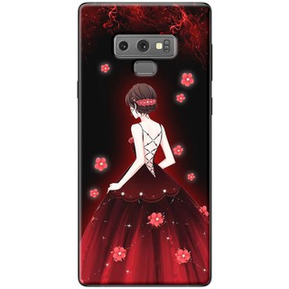 Ốp lưng nhựa dẻo Samsung Note 9 Cô gái váy đỏ hoa hồng