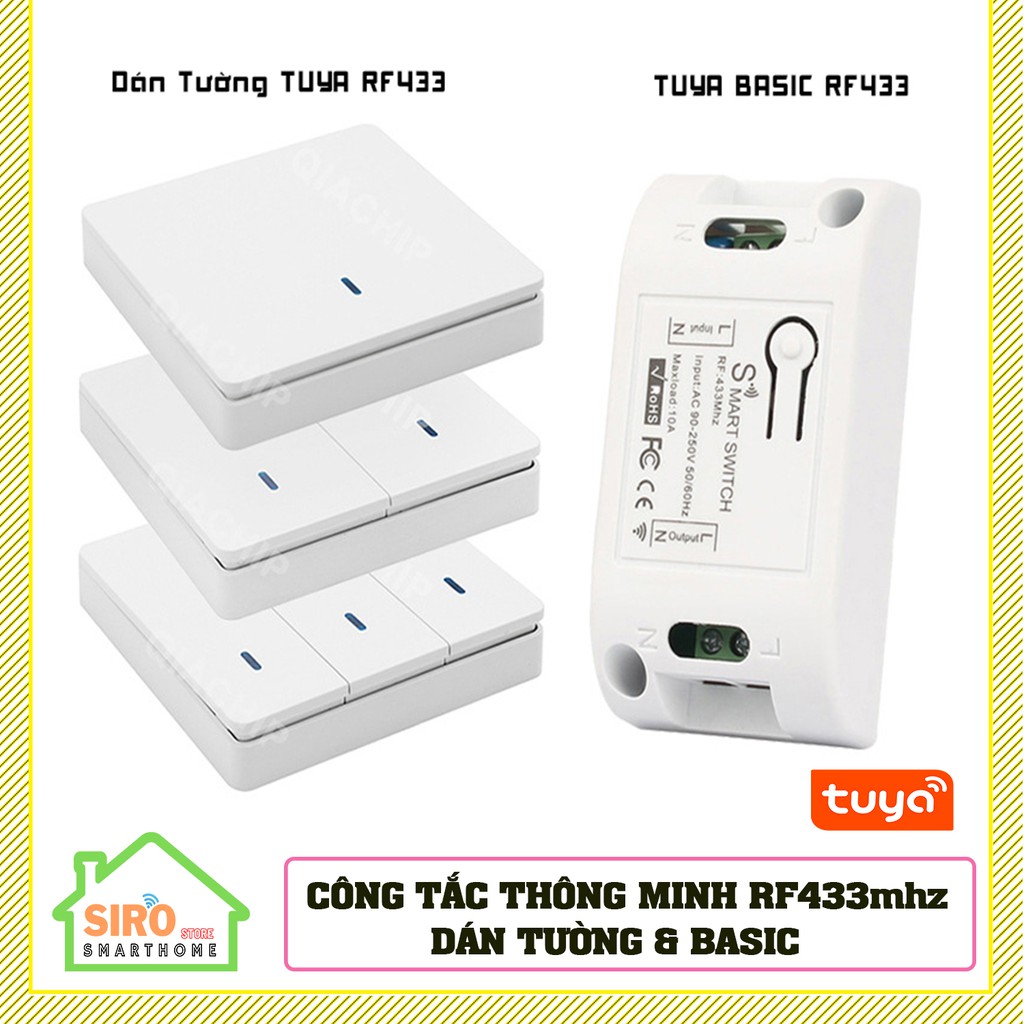 Công Tắc Thông Minh TUYA BASIC RF433mhz + Công Tắc Dán Tường TUYA RF433mhz