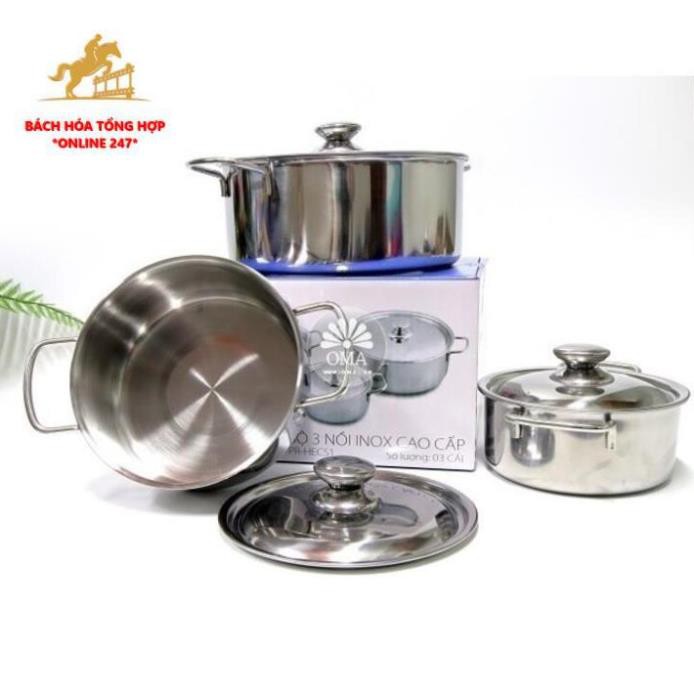 Combo Bộ 3 Nồi Inox Sharp Cao Cấp Đáy Từ H&E Dùng Được Cho Bếp Từ, Inox Sang Trọng, Vệ Sinh Đơn Giản