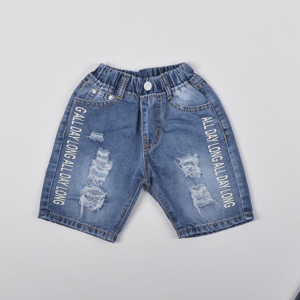 Quần short jean bé trai TrueKids Hàng Xuất Vải Mịn Mềm wash rách