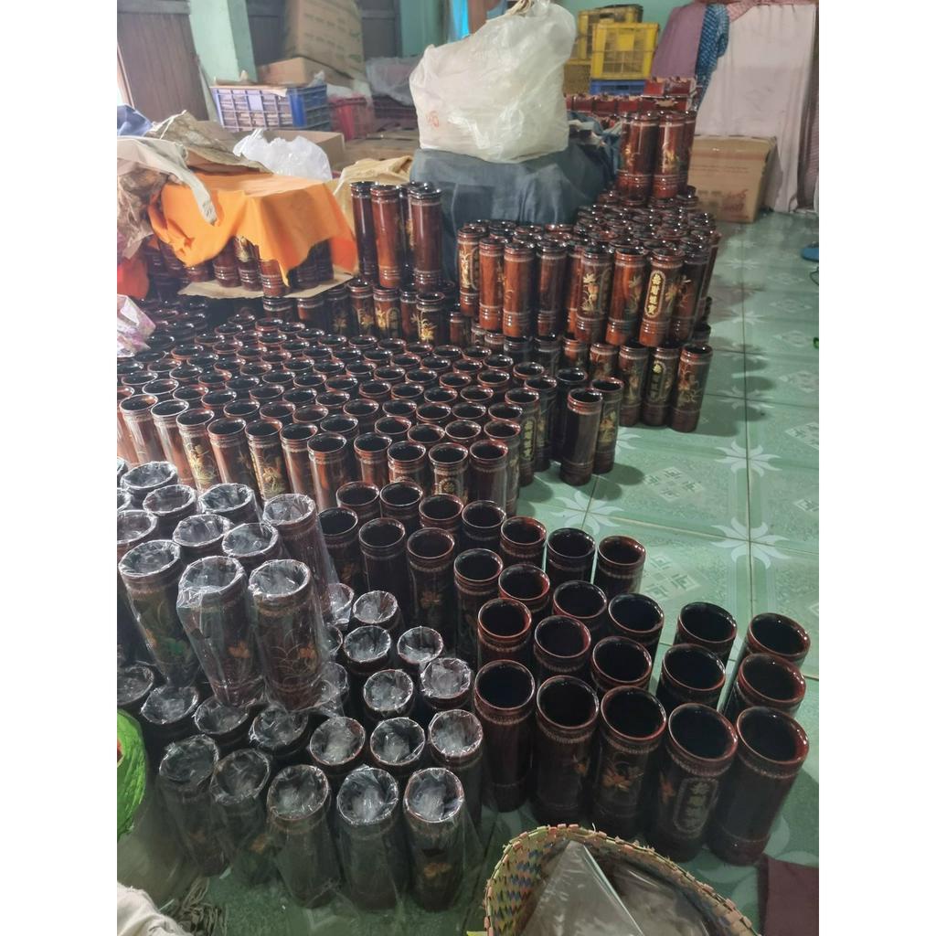 Ống cắm nhang - ống đựng nhang gỗ khắc hoa sen nổi- Nhiểu size