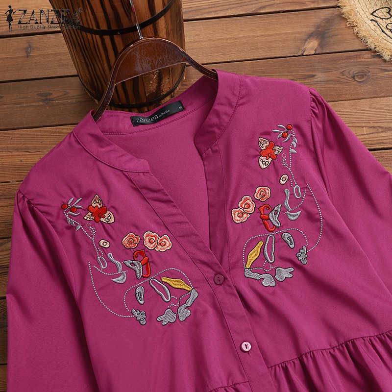 Áo sơ mi ZANZEA tay dài họa tiết hoa thời trang sành điệu cho nữ