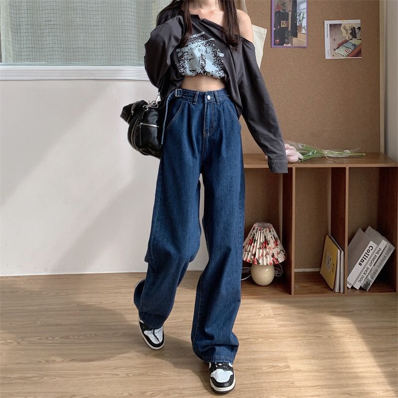 Quần Jeans Nữ Lưng Cao Ống Rộng Thiết Kế Mới Thời Trang Theo Phong Cách Hàn Quốc