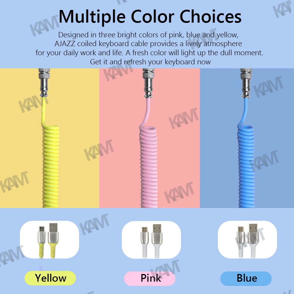 Kam 104keys Bàn phím cơ học Cáp cuộn Loại C Cổng USB tùy chỉnh Cáp 3M Thí điểm Cáp cuộn cho phụ kiện bàn phím chơi game Máy tính Máy tính để bàn Trang trí máy tính