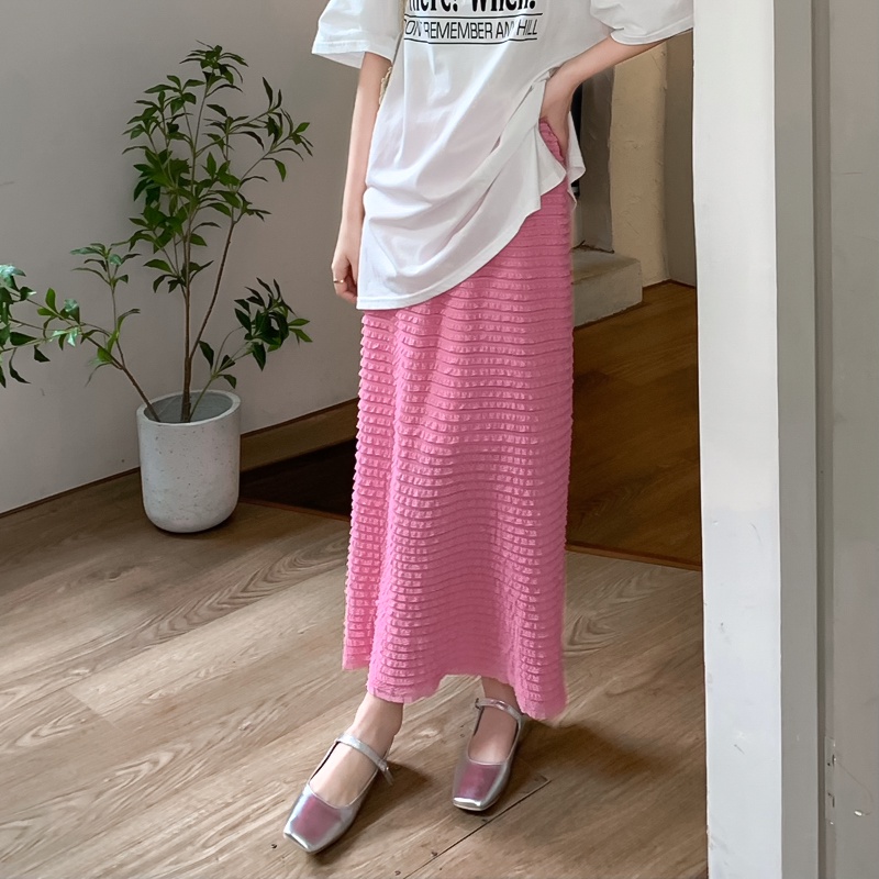 Chân Váy Dài Lưng Cao Xếp Ly Phối Ren Màu Hồng Ngọt Ngào Thanh Lịch Thời Trang Cho Nữ