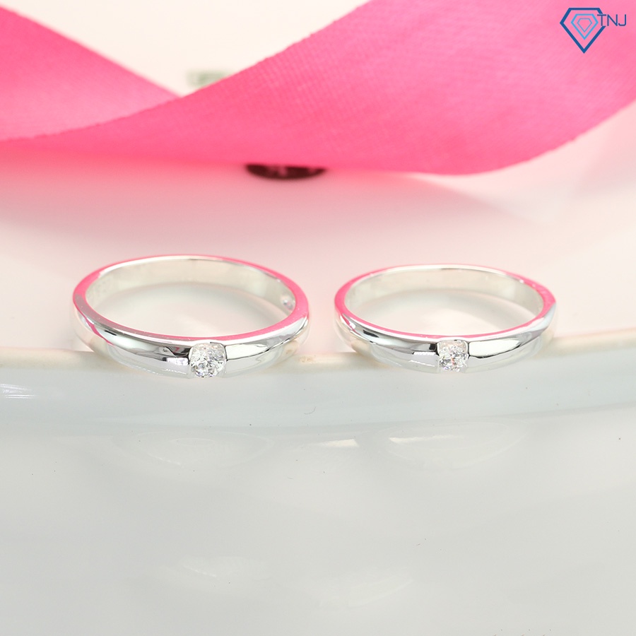 Nhẫn cặp bạc nam nữ đơn giản khắc tên theo yêu cầu ND0412 Trang Sức TNJ