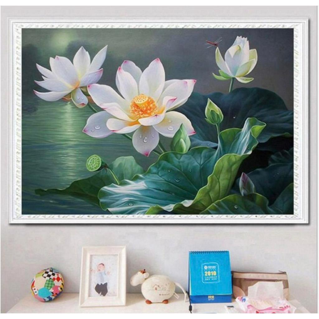 Tranh thêu kín Hoa Sen - Tranh chưa thêu