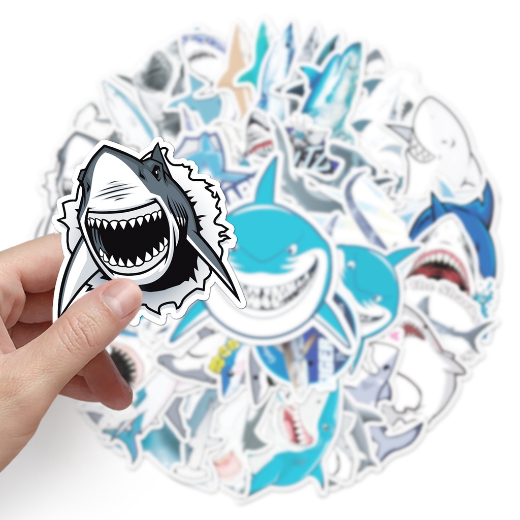 Combo 30 Sticker Chống Nước Decal Dán Điện Thoại Laptop Mũ Bảo Hiểm Vali Đàn Guitar Bình Nước Sổ Tay Shark [CÁ MẬP]