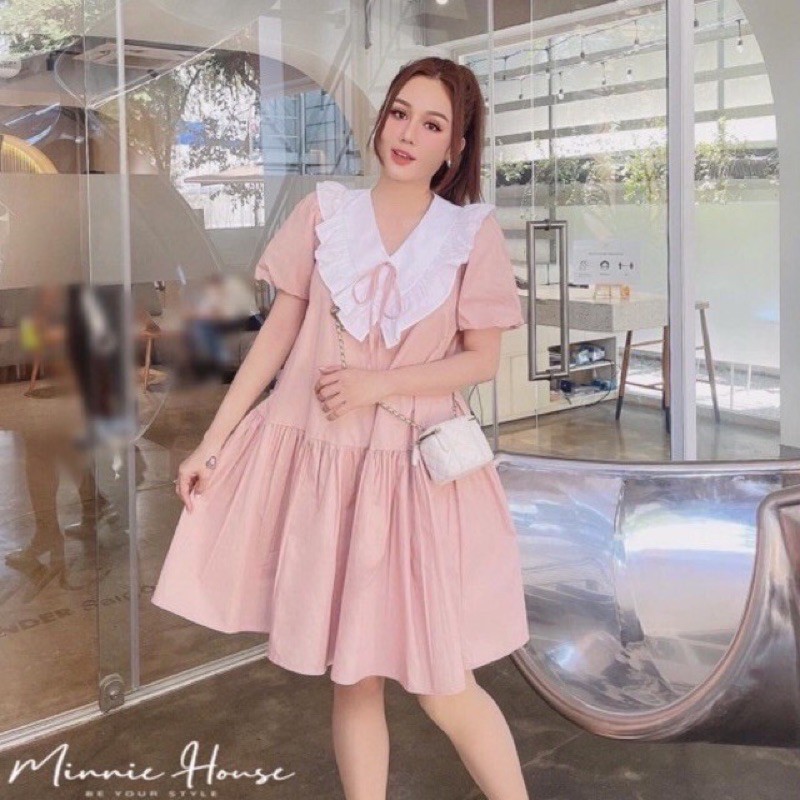 (ảnh thật ) Đầm bầu suông hồng cổ bèo, Váy đầm dự tiệc giá rẻ