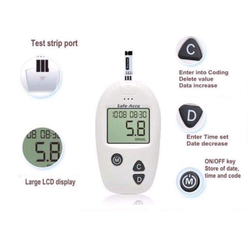 Máy đo đường huyết Safe- Accu Sinocare ( máy không kèm que)- Hàng chính hãng- Đức