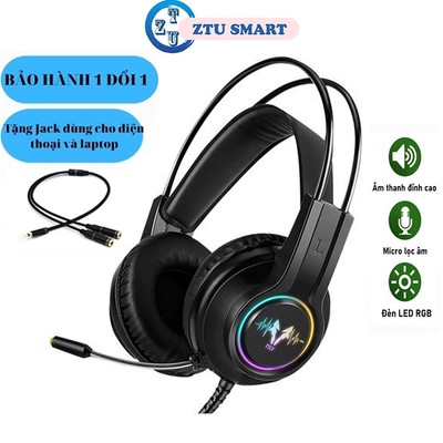 Tai nghe chụp tai máy tính GAMING Ztu Smart H200 có đèn LED đổi màu, có mic đàm thoại trên lap, pc
