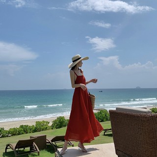 VÁY MAXI VOAN ĐỎ HAI DÂY BUỘC LƯNG