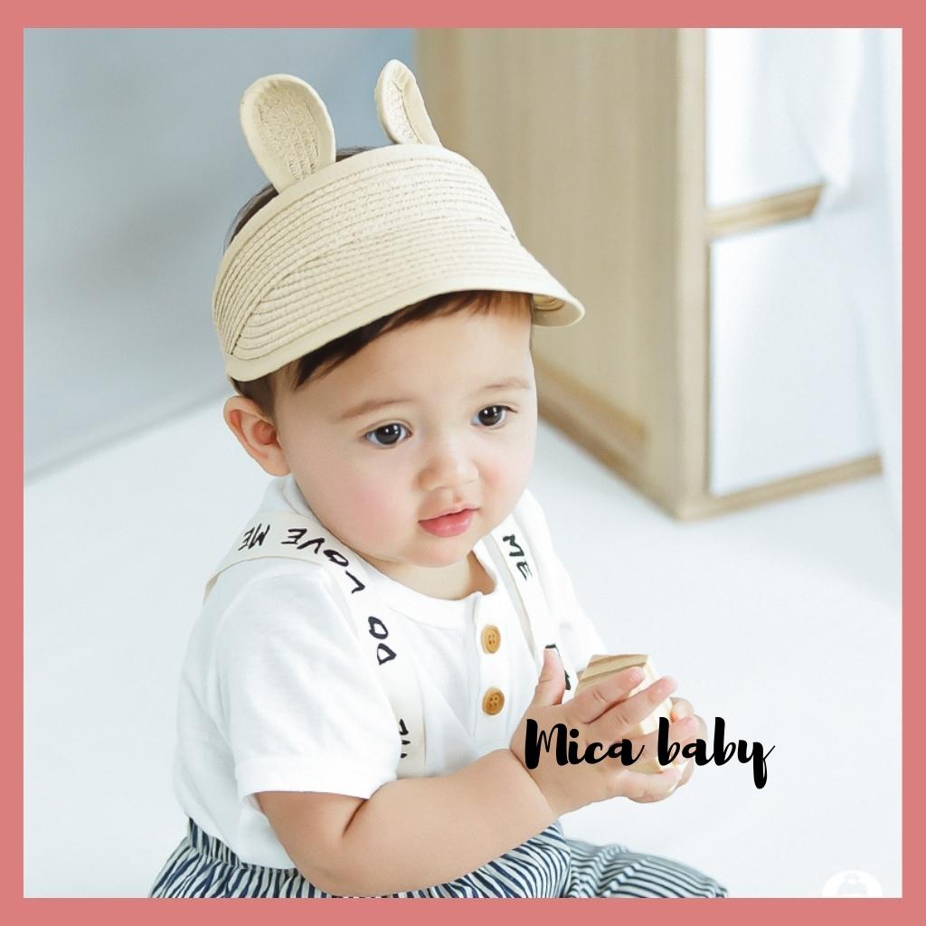 Mũ cói nửa đầu gắn tai thỏ dễ thương cho bé Mica Baby MH111