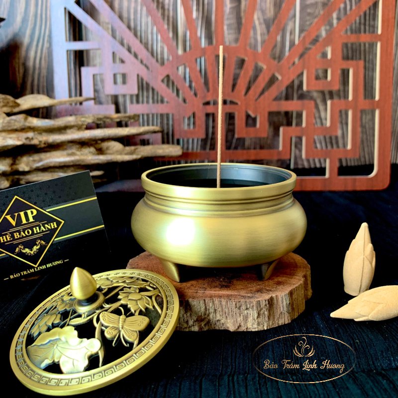 Lư Xông Trầm Hương - Đỉnh Đốt Nhang Bằng Đồng Đúc Nguyên Khối Cao Cấp Thiết Kế Tinh Xảo Kèm Lót Bông Chống Cháy