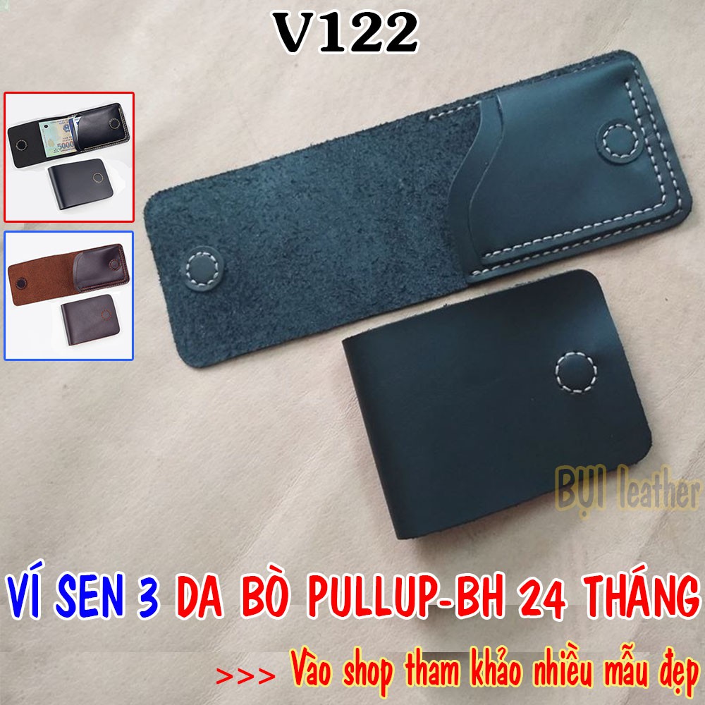 Ví đựng thẻ ví sen 3-da bò Pullup V122-Da thật-BH 24tháng-Full hộp (CÓ VIDEO)