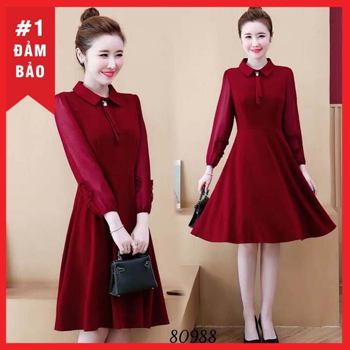 Váy xòe nữ dài tay công sở dễ thương Thời Trang Emy 80988