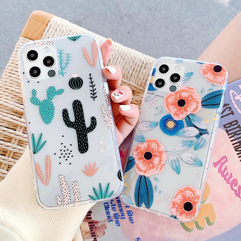 Ốp điện thoại TPU dẻo in họa tiết hoa lá/xương rồng xinh xắn cho IPhone 12 11 Pro Max XR Xs Max 6s 8 7 Plus | BigBuy360 - bigbuy360.vn