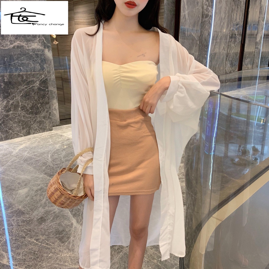 Áo Khoác Cardigan Chống Nắng Dáng Rộng Tay Phồng Vải Voan Thời Trang Mùa Hè Hàng Mới~2022