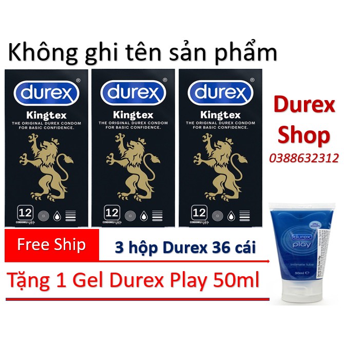[COMBO] Mua 3 hộp bcs Durex Kingtex - 36 cái TẶNG 1 Gel Play 50ml