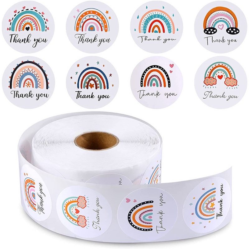 Miếng dán trang trí bánh hình tròn in chữ Thank You màu cầu vồng kích thước 1.5 inch