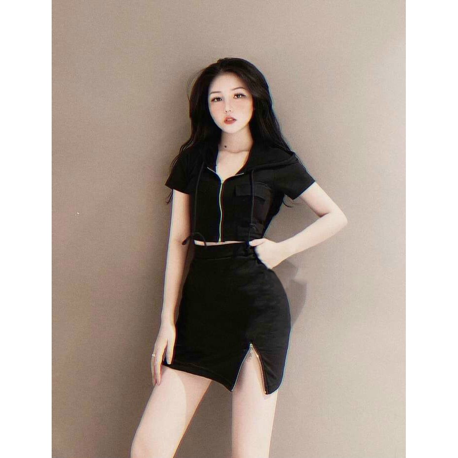 [BÁN CHẠY] sét bộ váy ngắn borip khóa kéo phối nón chất cực đẹp BG1612201