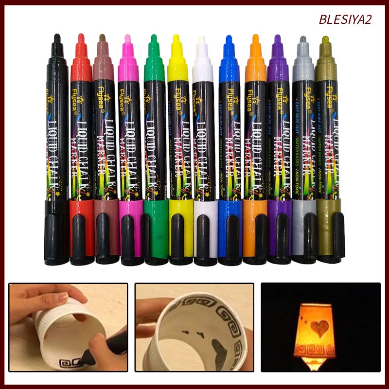 12 Liquid Chalk Markers Set Neon Fluorescent 3-6mm Whiteboard Marker Pens