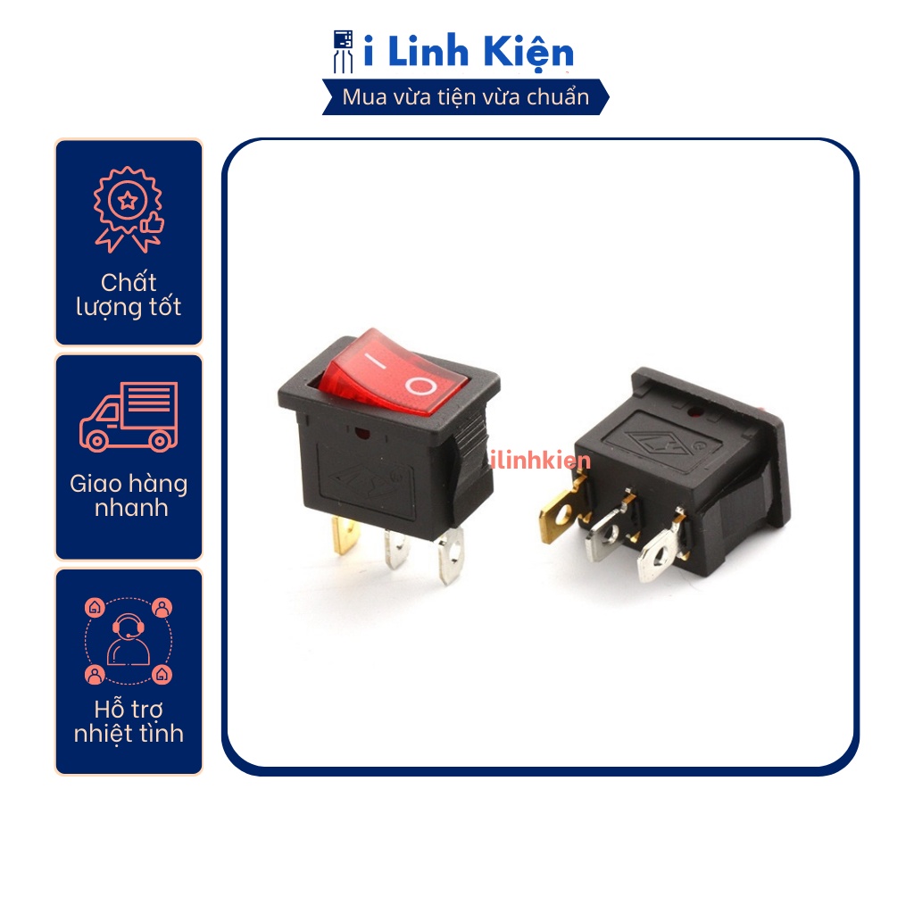 Công tắc bập bênh KCD1-102N 6A 250V 3P 15x21mm có đèn