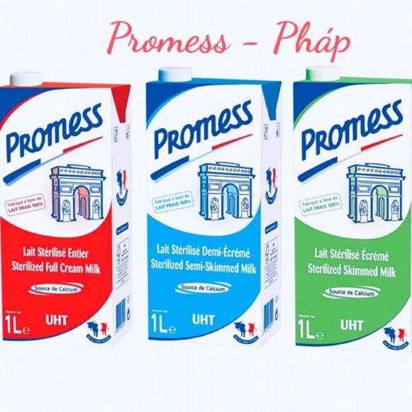 PHÚ NHUẬN-Thùng 6 Hộp Loại 1 Lít Sữa Tươi Nguyên Kem - Ít Béo - Không Béo PROMESS không đường Nhập Khẩu Pháp.