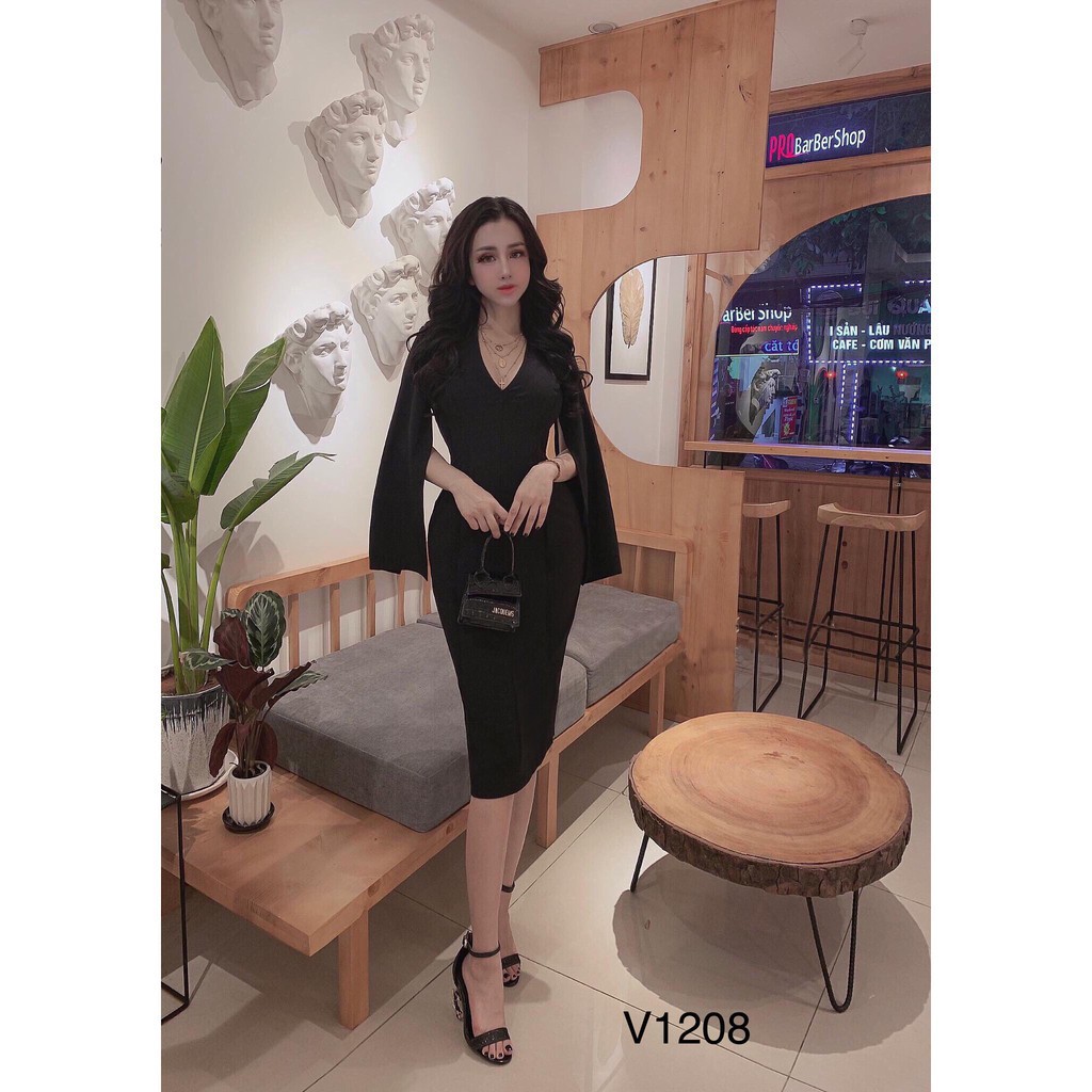 [ xả kho ] MiD Đầm dài tay đen body thu hút V1208 Mie Design kèm ảnh thật