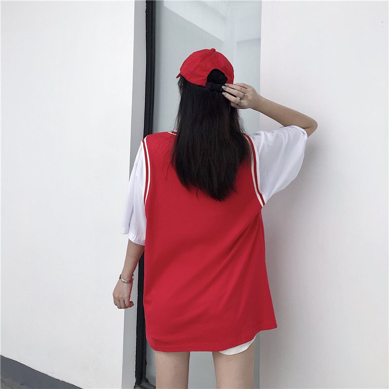 Áo thun tay lỡ unisex cổ tròn thể thao bóng rổ 26 freesize <60kg (2 màu đỏ,đen) guzfashion