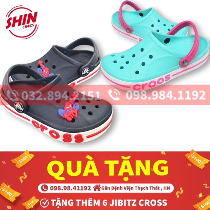dép cross cho bé BAYAFREESHIPddép cross cho bé họa tiết 2 màu xanh dương và xanh neon tặng thêm 6jibitz cross baya kid