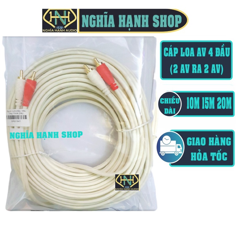 Cáp loa 4 đầu AV hoa sen dài 10M 15M 20M - Dây AV 4 đầu - Cáp AV 2 ra 2